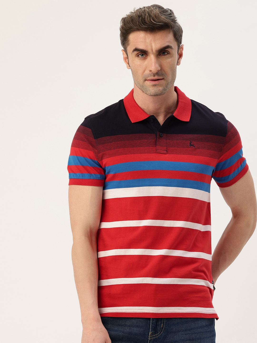 

Parx Pure Cotton Striped Polo Collar T-shirt, Red