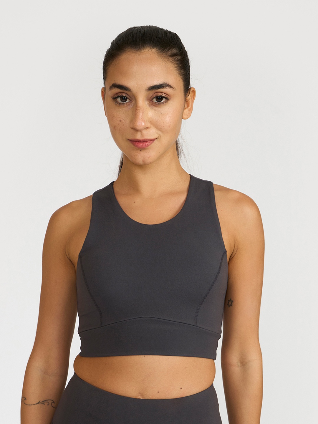 

Hunnit Zen 2in1 Medium Impact Crop Top Sports Bra, Grey
