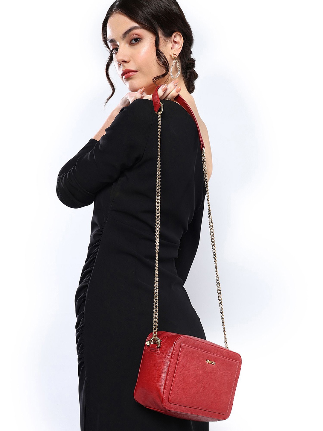 

Sassora Women Leather Textured Crossbody Sling Bag, Red