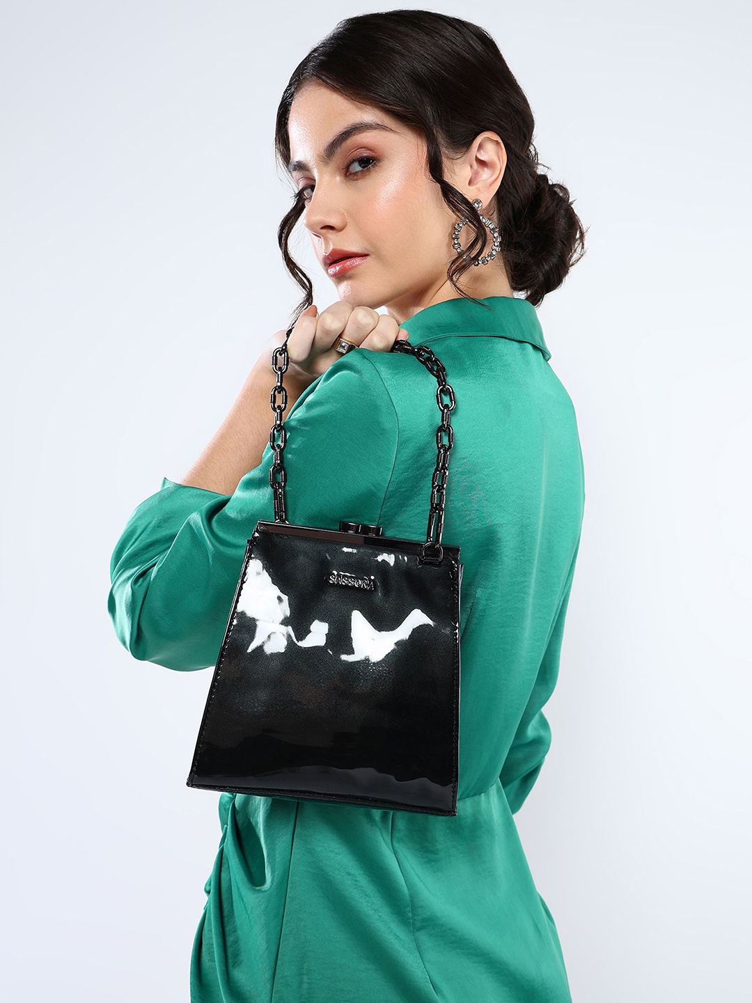 

Sassora Women Leather Structured Handheld Bag, Black