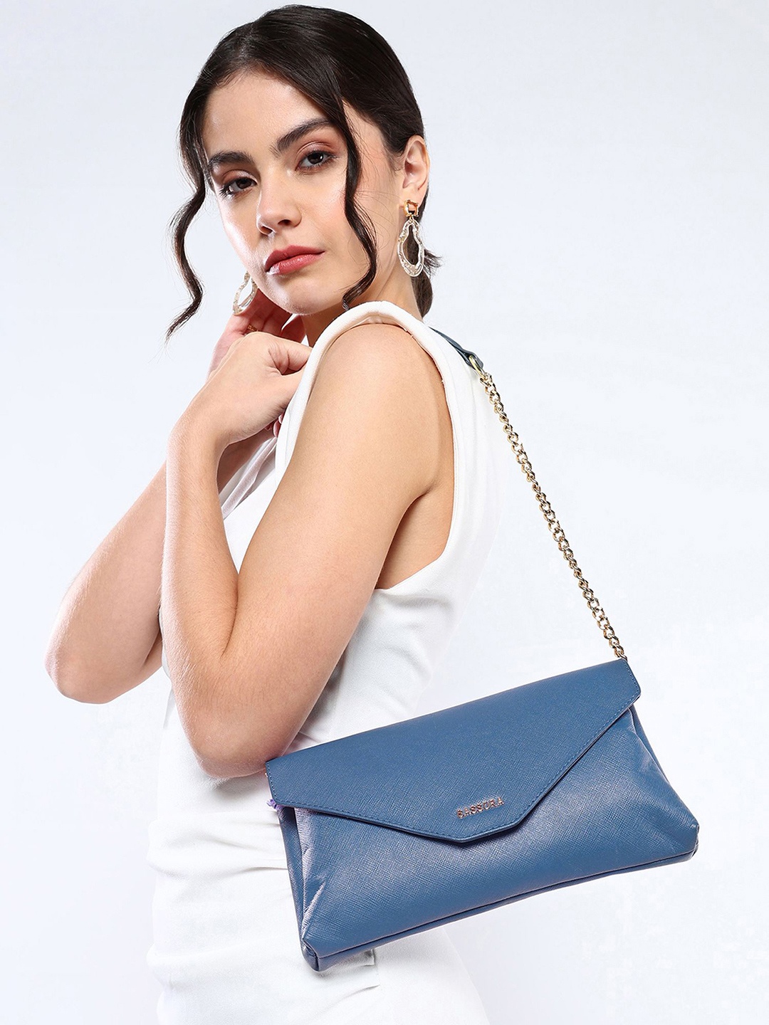 

Sassora Women Leather Textured Sling Bag, Blue