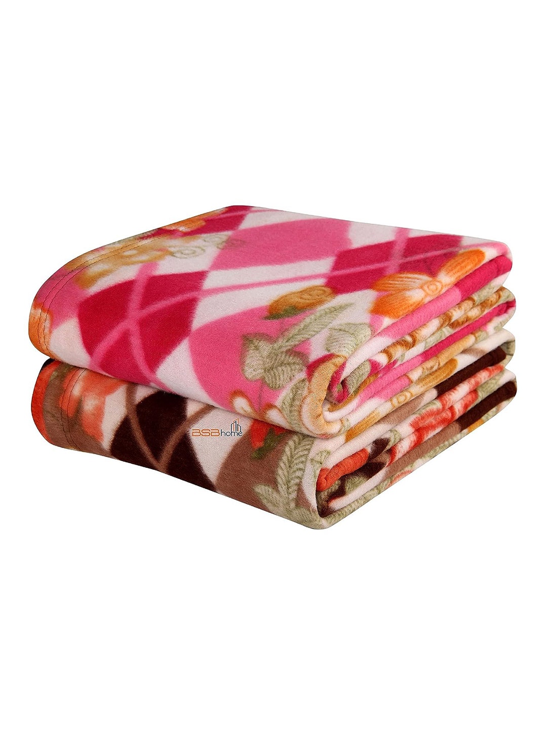 

bsb home Orange Colored & Red 2 Pieces Floral Printed AC Room 120 GSM Single Bed Blanket
