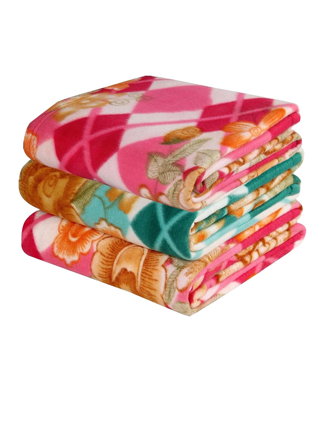 

bsb home Orange Colored & Red 5 Pieces Floral Printed AC Room 120 GSM Single Bed Blankets