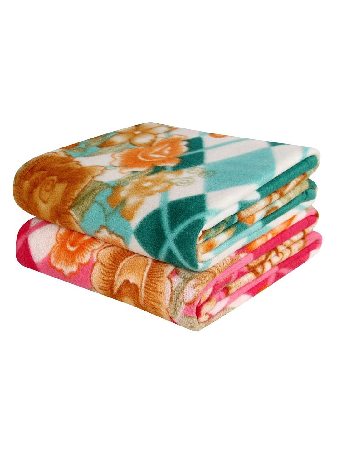 

bsb home Orange Colored & Red 2 Pieces Floral Printed AC Room 120 GSM Single Bed Blankets