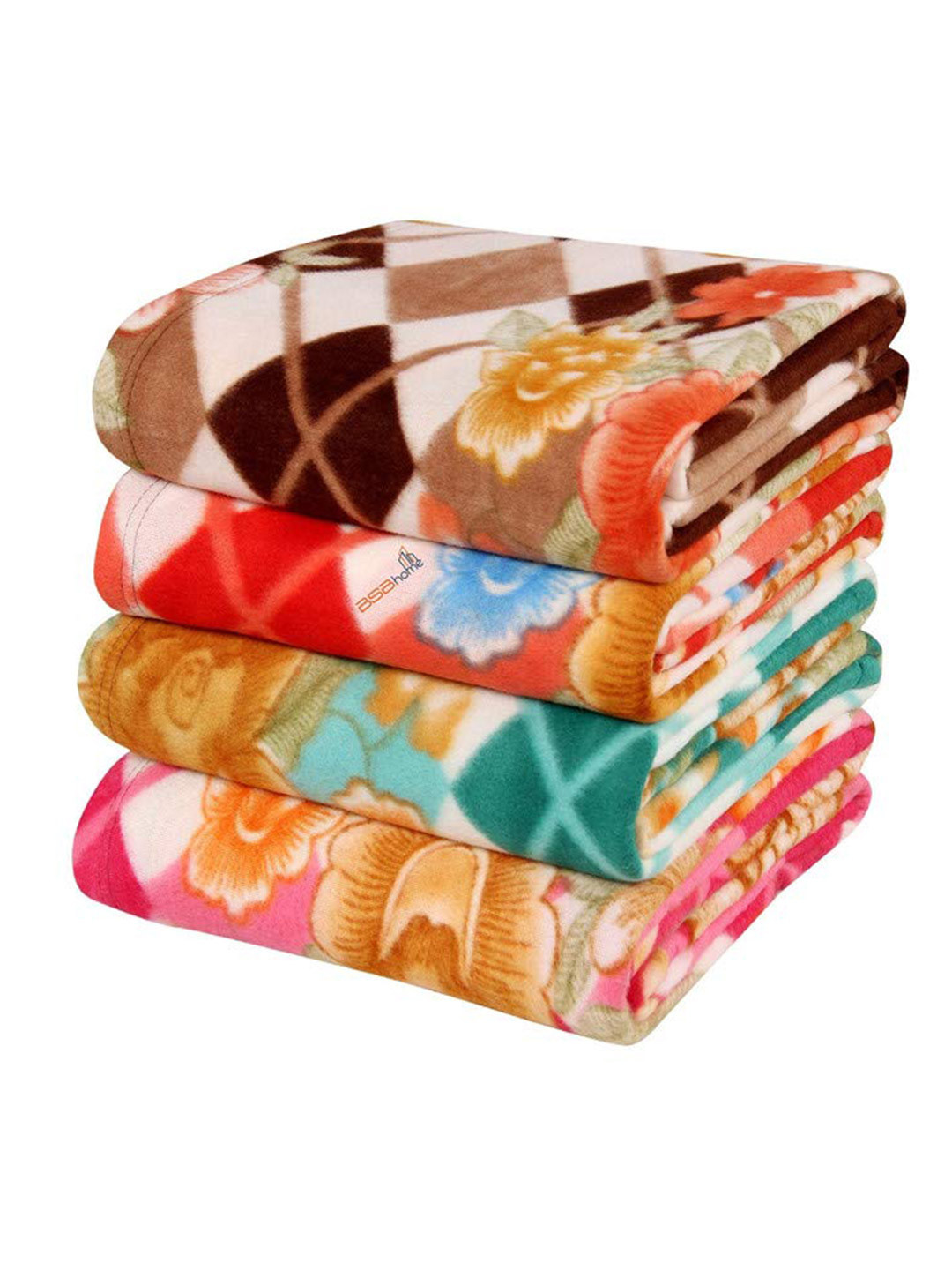 

bsb home Orange Colored & Red 4 Pieces Floral Printed AC Room 120 GSM Single Bed Blanket
