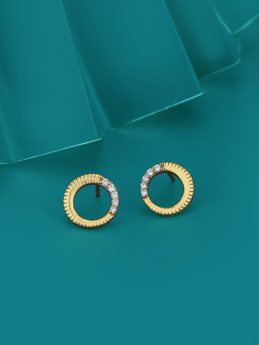 

Carlton London 18KT Gold-Plated Cubic Zirconia Studded Petite Textured Circular Studs