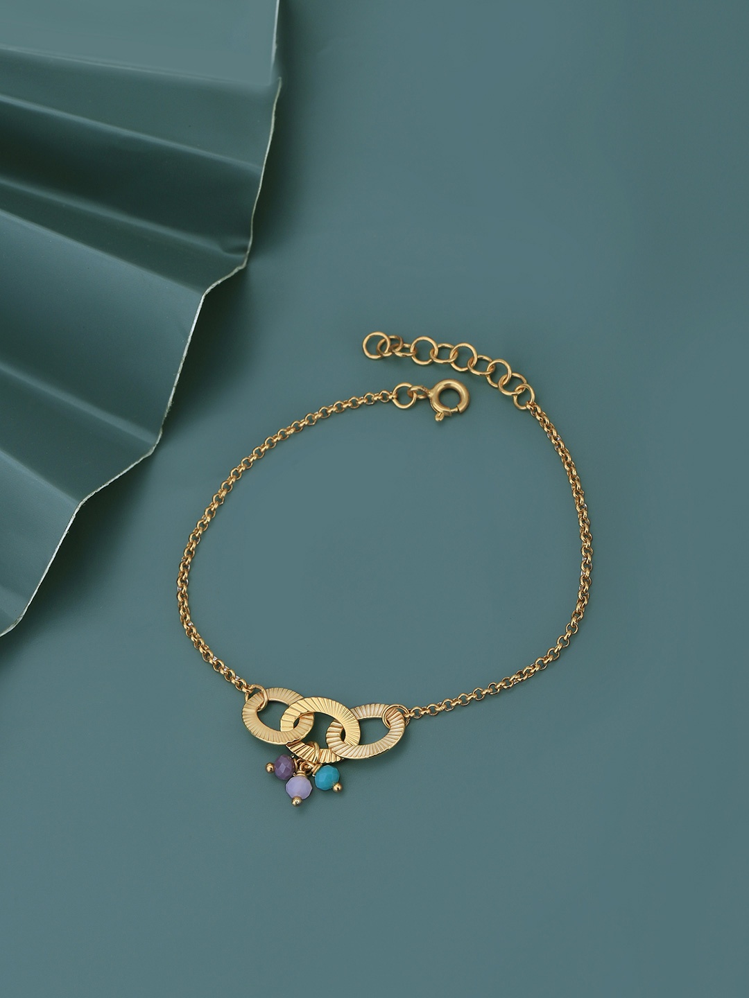 

Carlton London 18kt Gold Plated with Glass Beaded Charm Bracelet