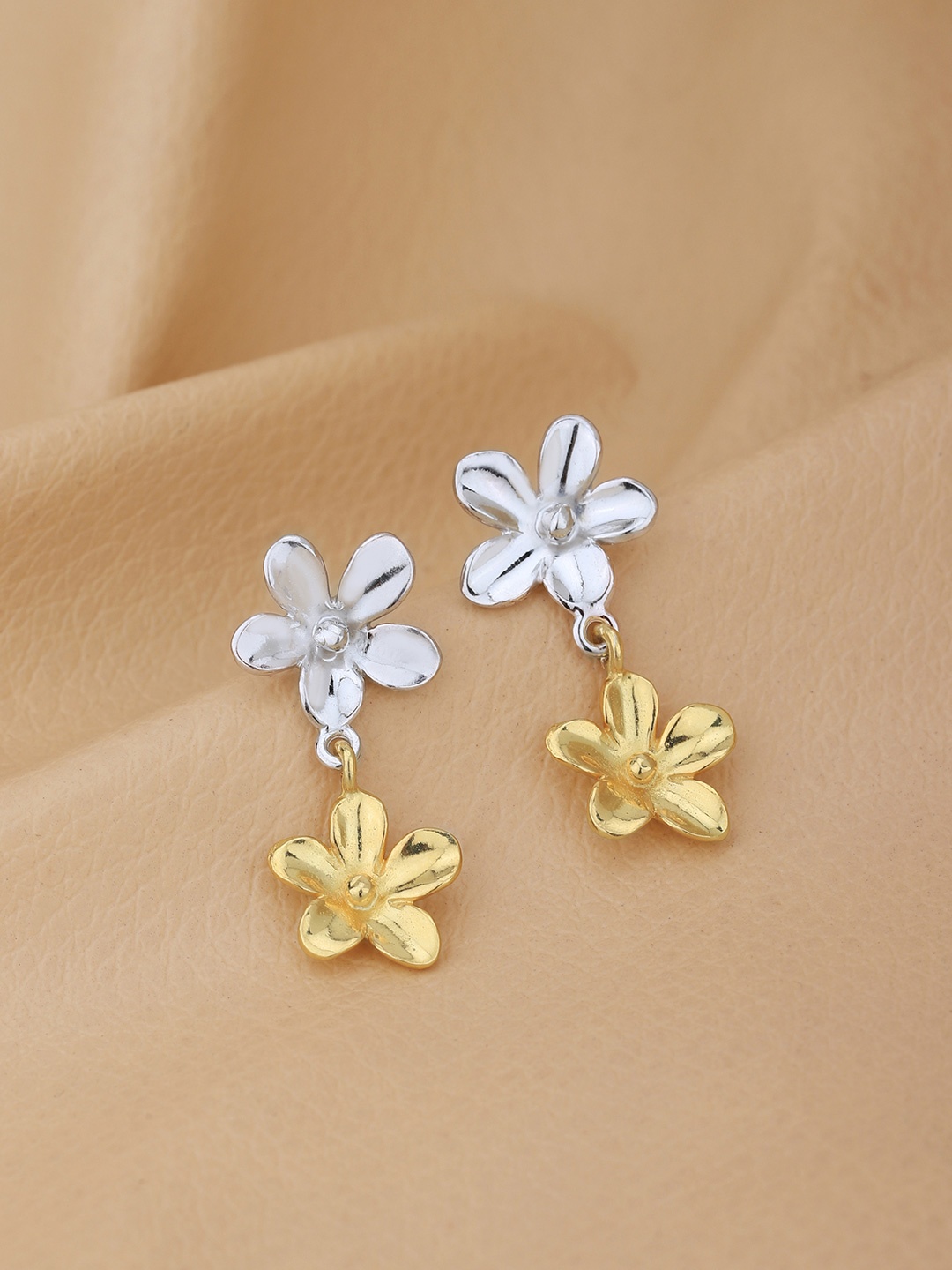 

Carlton London 18kt Gold & Rhodium Plated Double Floral Drop Earring, Silver