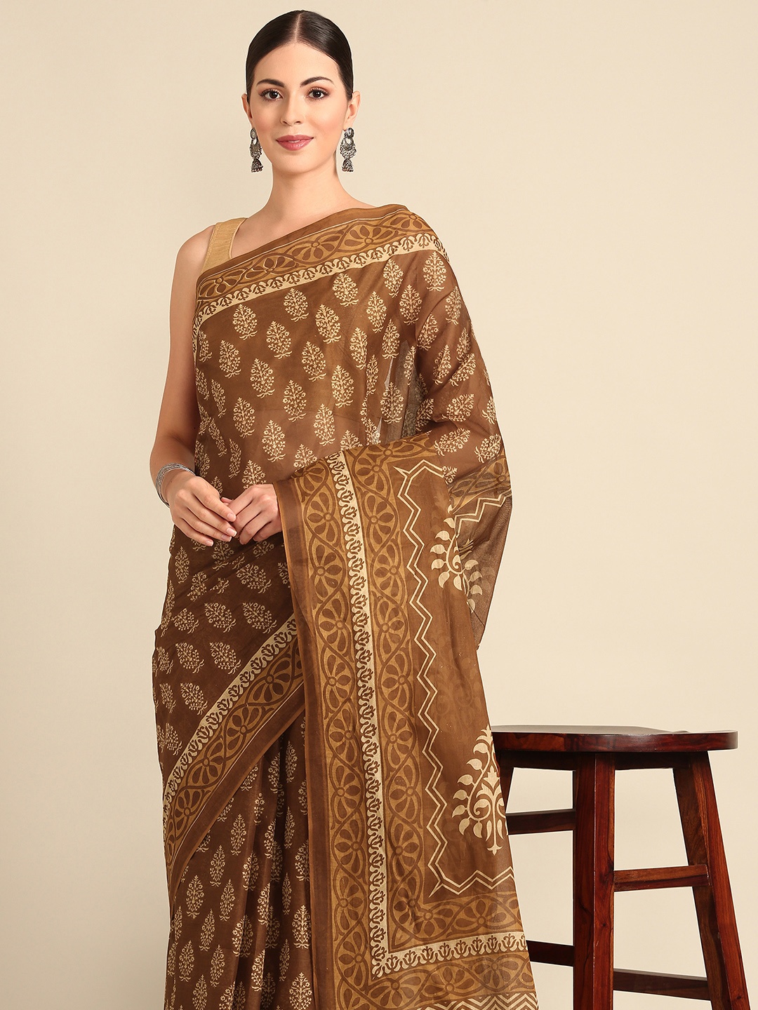 

SHANVIKA Ethnic Motifs Pure Cotton Saree, Mustard