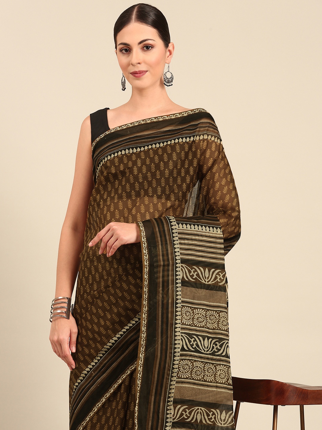

SHANVIKA Ethnic Motifs Pure Cotton Saree, Mustard