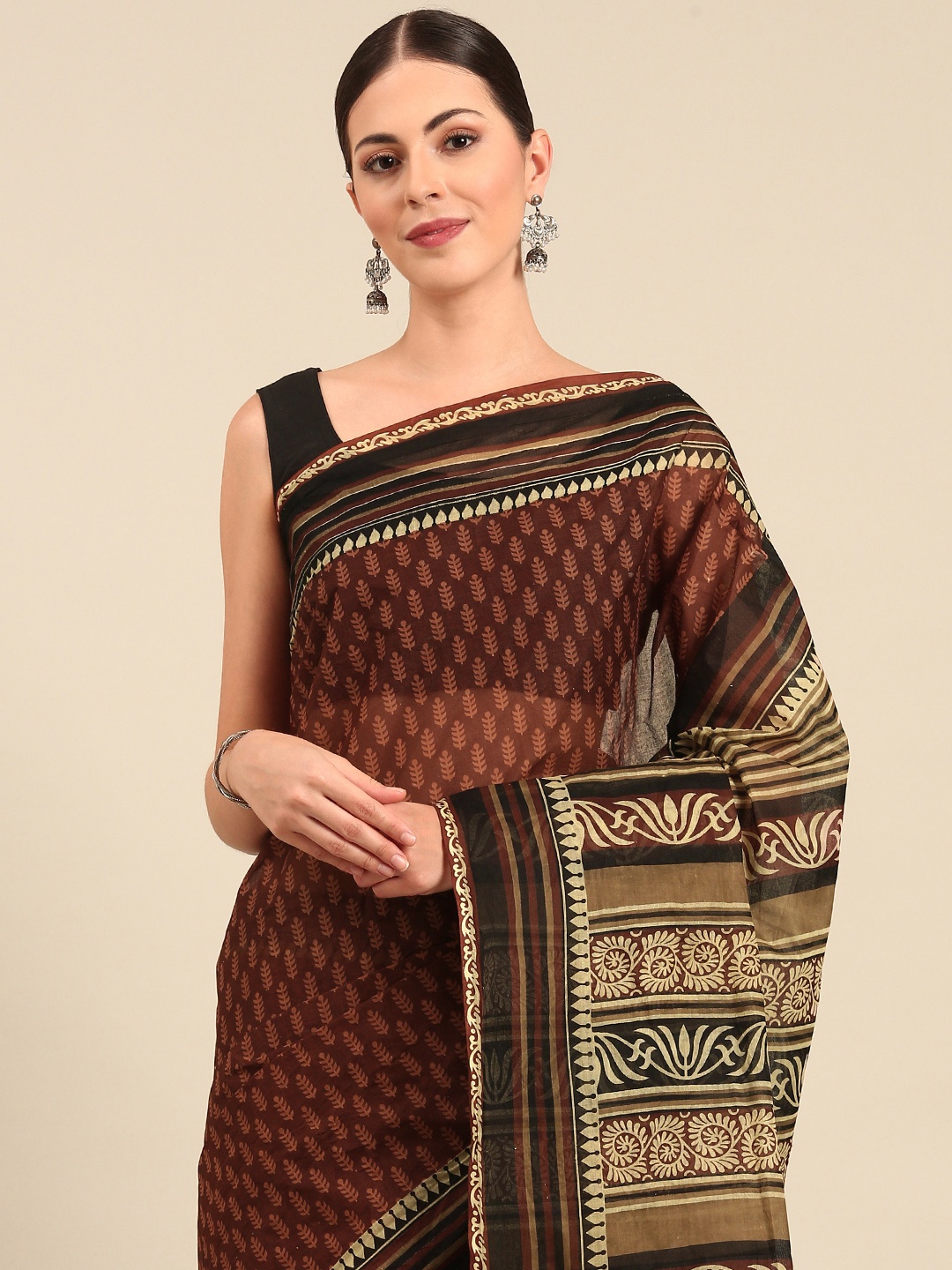 

SHANVIKA Ethnic Motifs Pure Cotton Saree, Rust