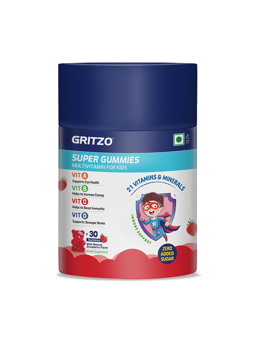 

Gritzo Super Gummies Multivitamin-Natural Strawberry Flavour - 30 Gummies, Red