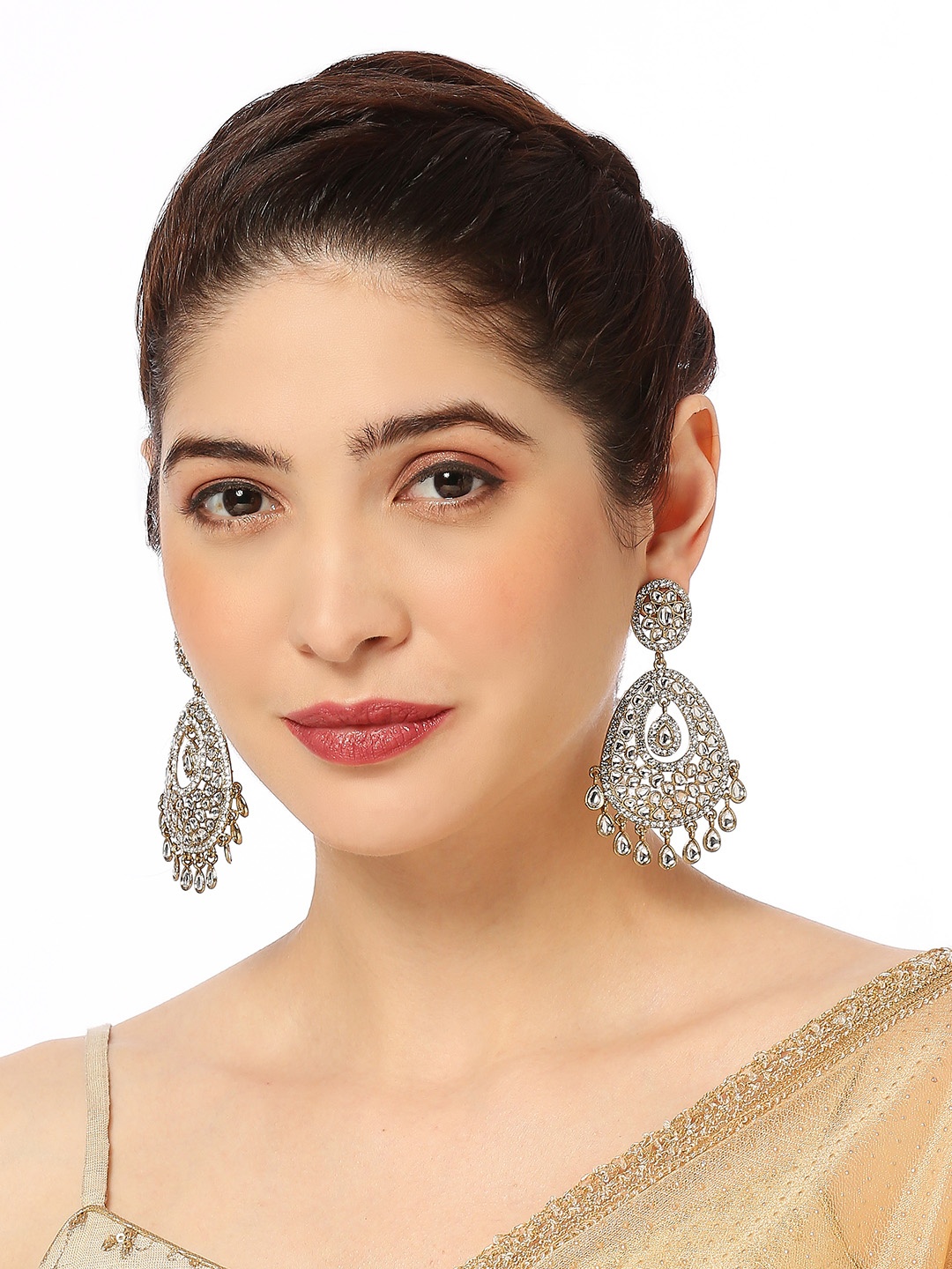 

Anouk Contemporary Kundan Studded Drop Earrings, Gold