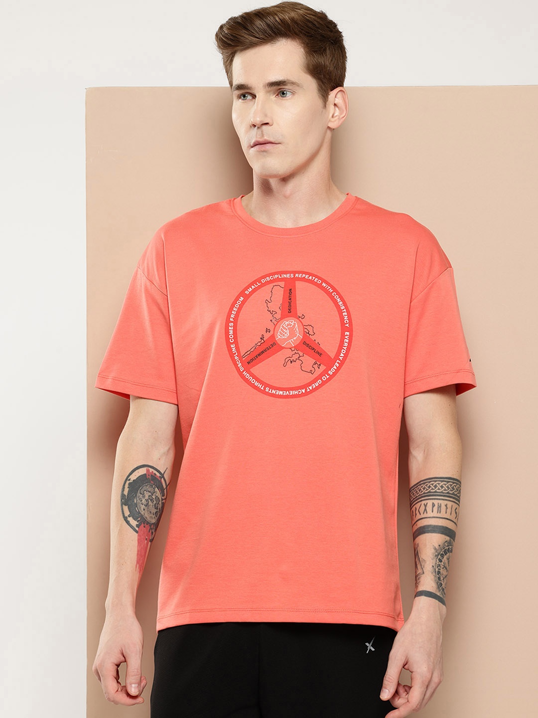 

Alcis Men Typography Printed Sports T-shirt, Coral