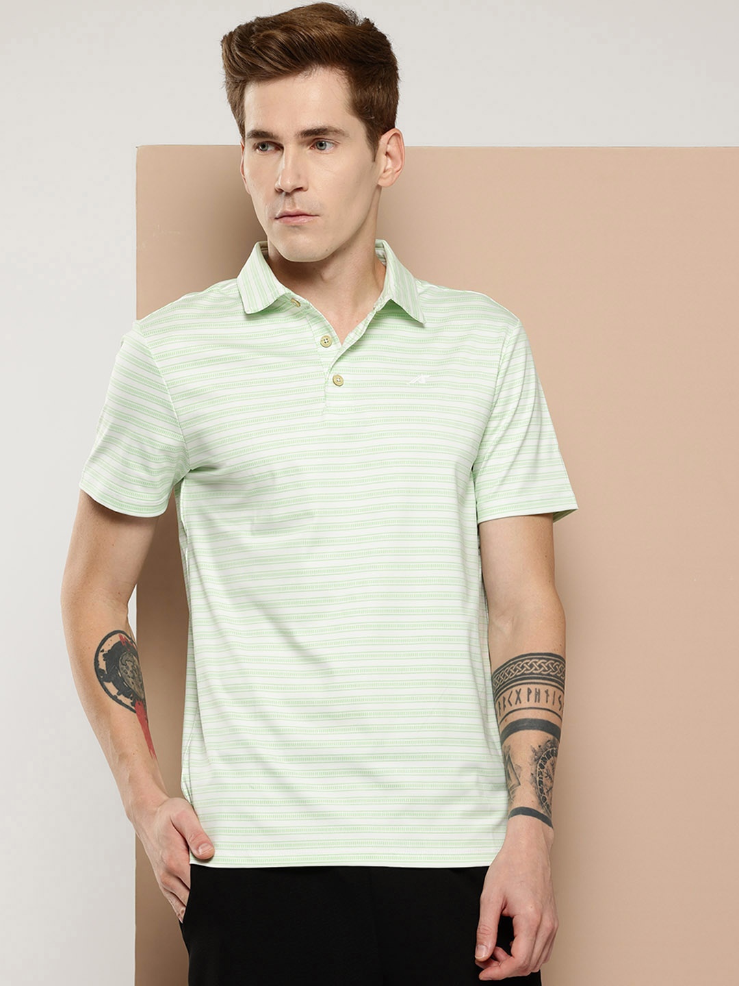 

Alcis Men Striped Polo Collar Golf T-shirt, Green