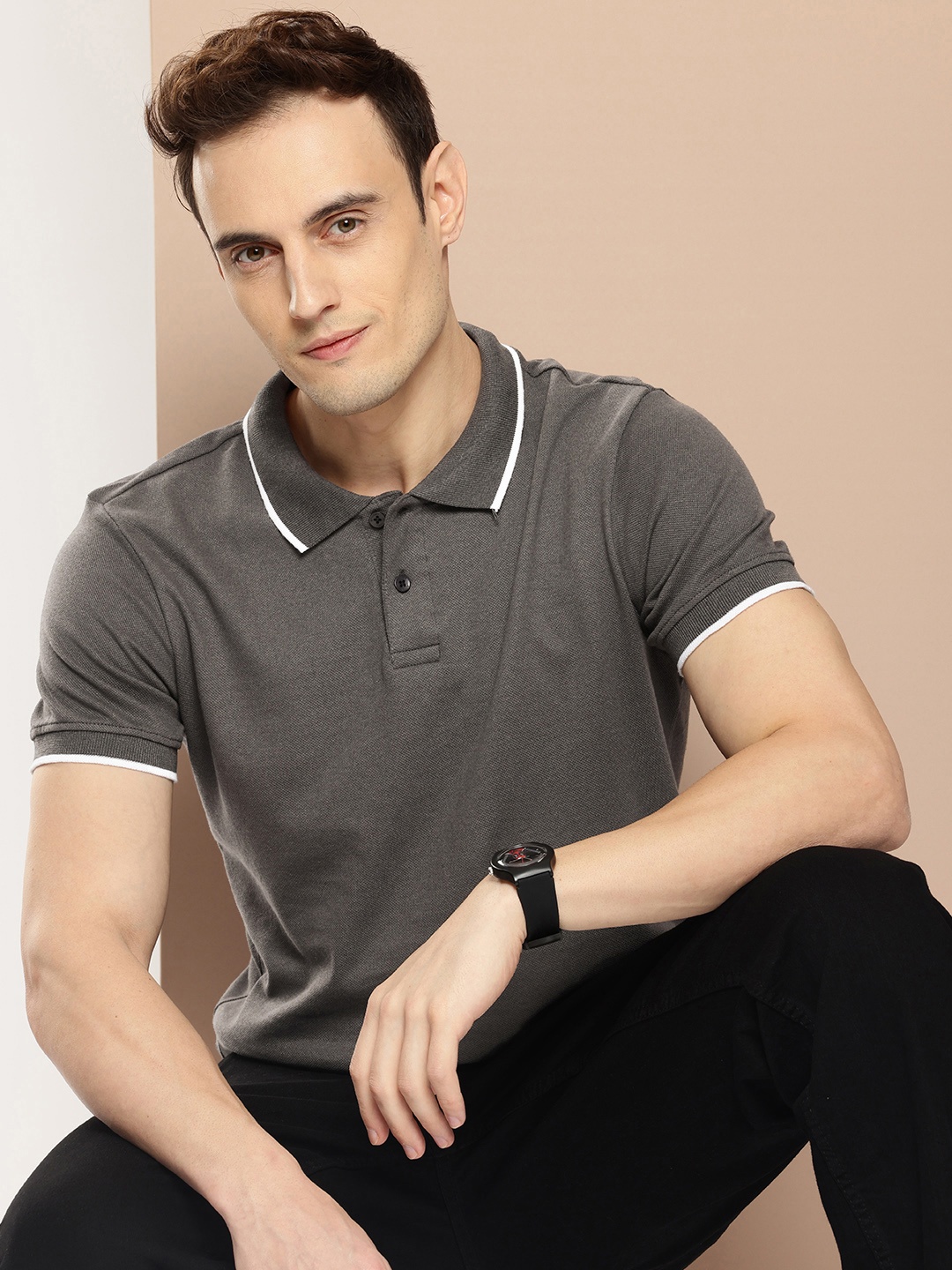 

encore by INVICTUS Polo Collar T-shirt, Grey