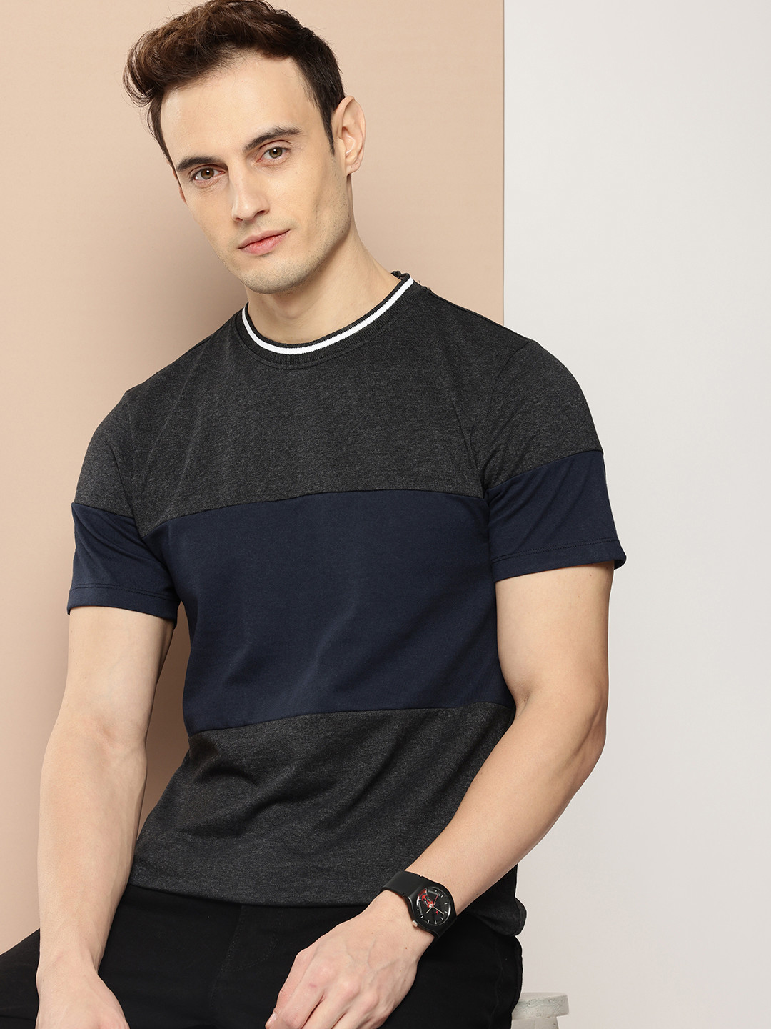 

encore by INVICTUS Colourblocked T-shirt, Charcoal