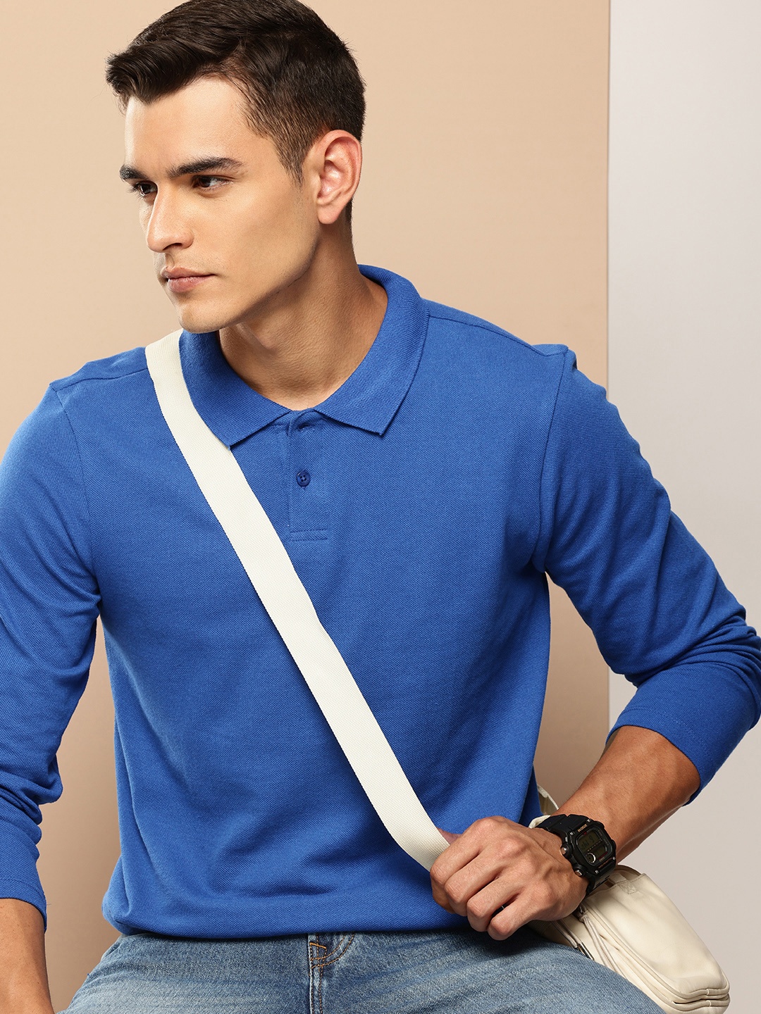 encore by INVICTUS Polo Collar Long Sleeves Regular T-shirt, Blue