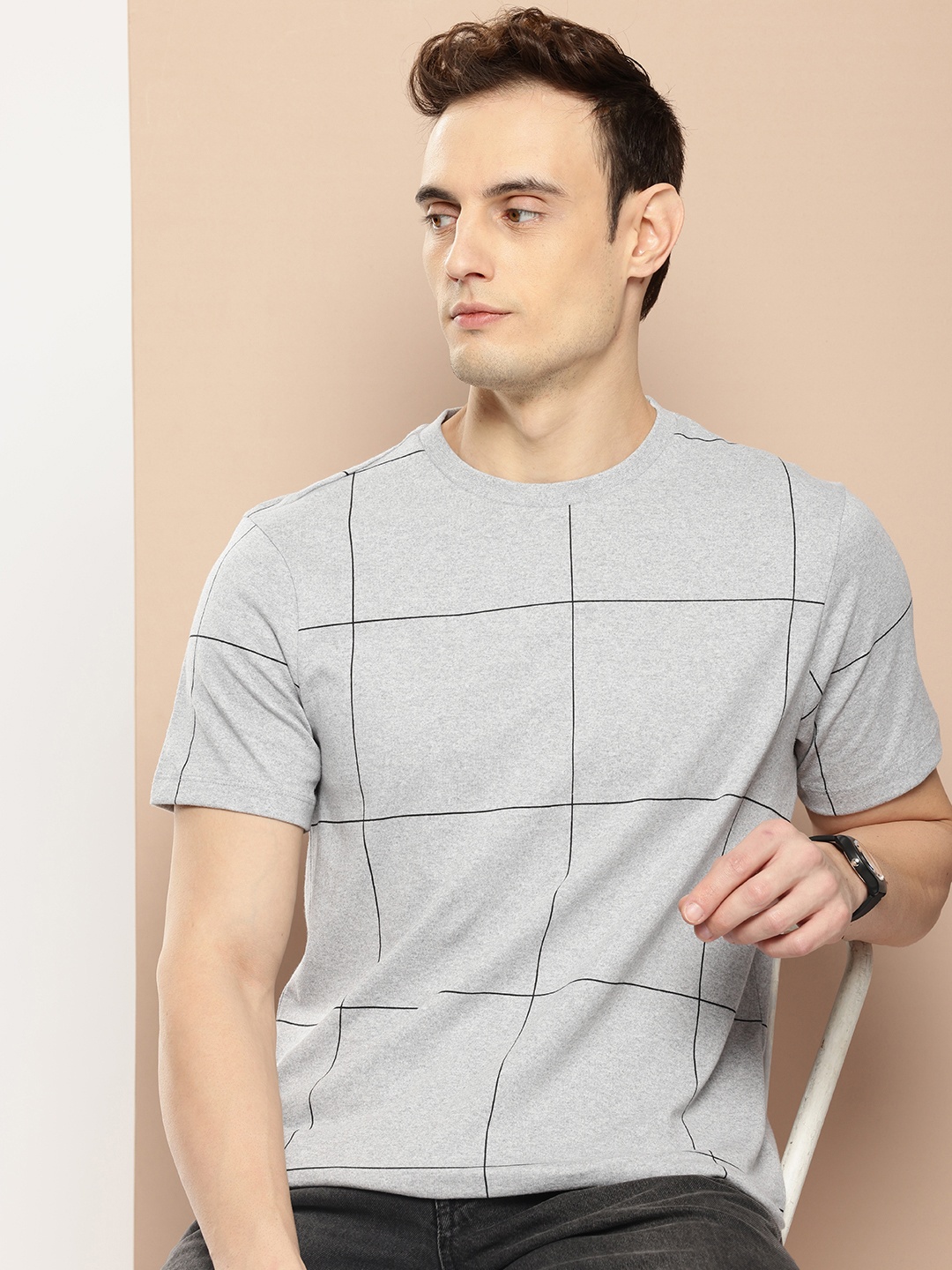 

encore by INVICTUS Checked T-shirt, Grey