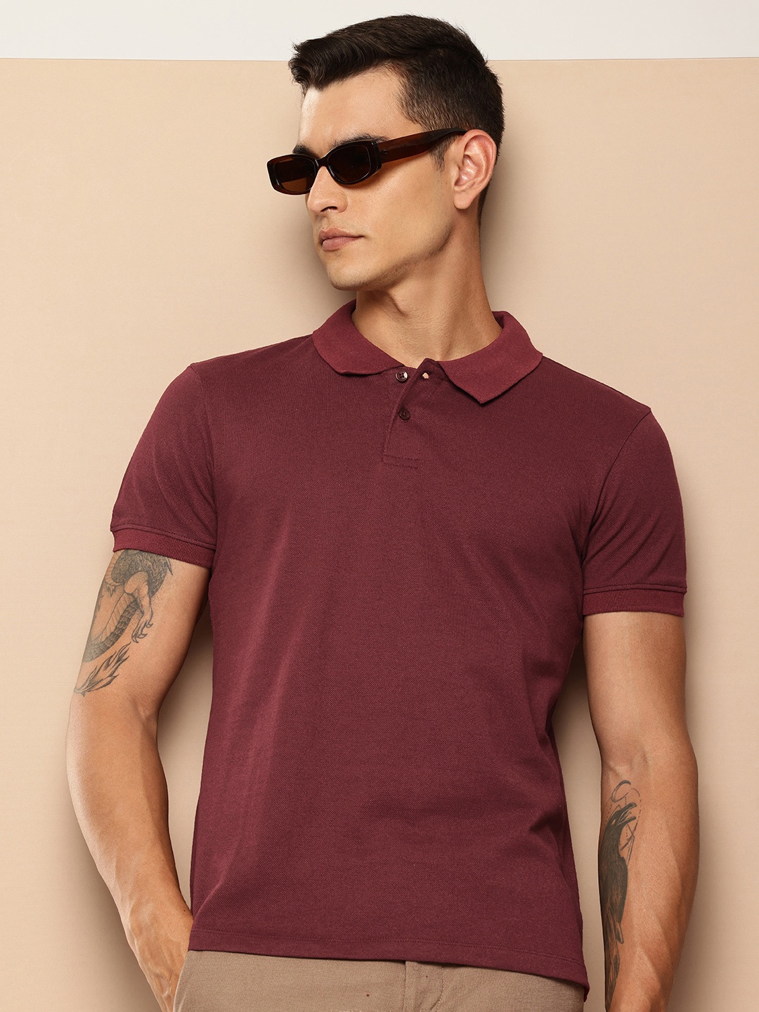 encore by INVICTUS Polo Collar Regular T-shirt, Maroon
