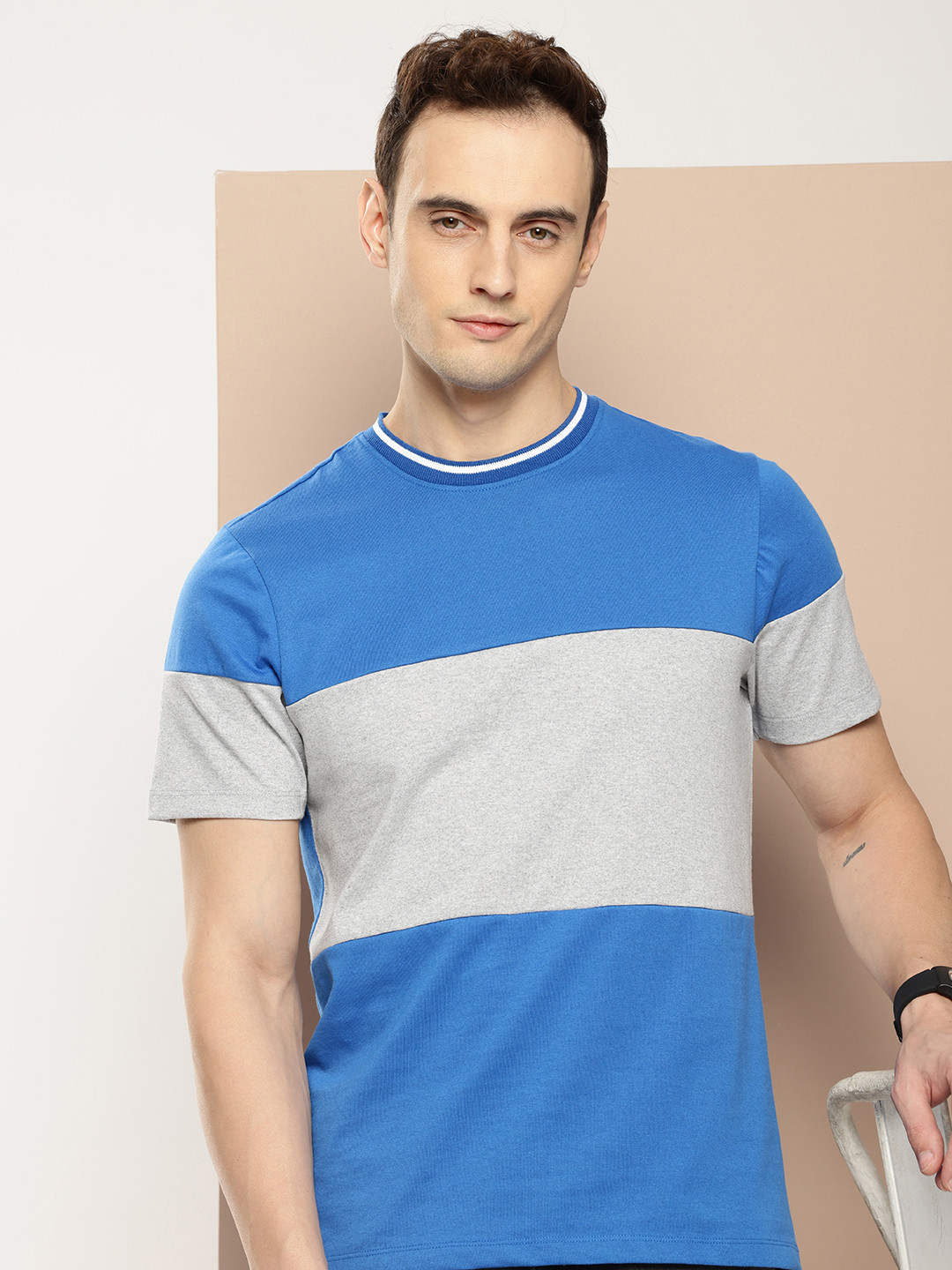

encore by INVICTUS Colourblocked T-shirt, Blue