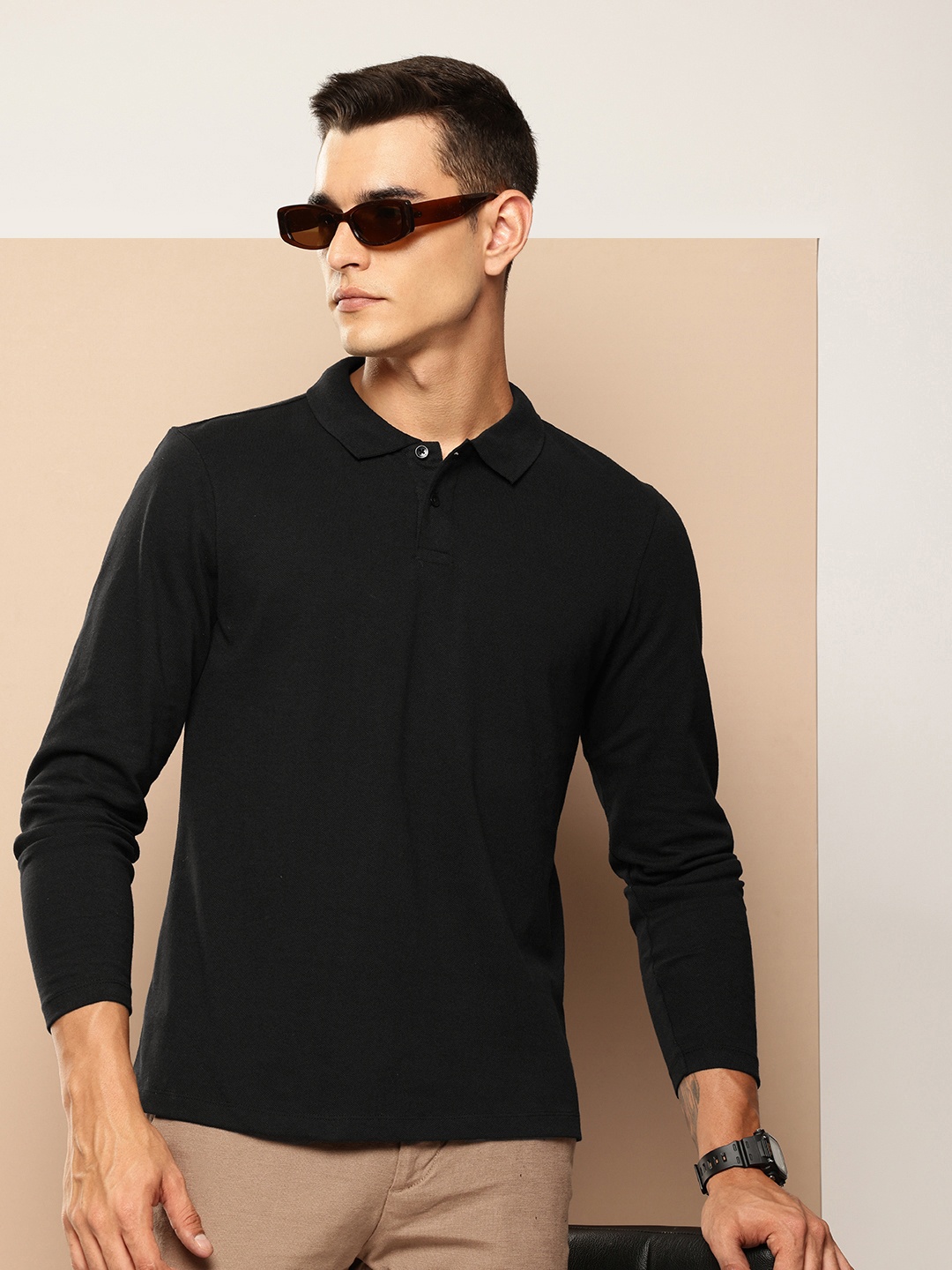 

encore by INVICTUS Polo Collar Long Sleeves Regular T-shirt, Black