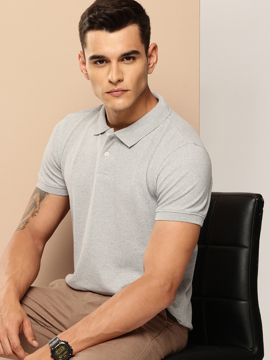 encore by INVICTUS Polo Collar Slim Fit T-shirt, Grey