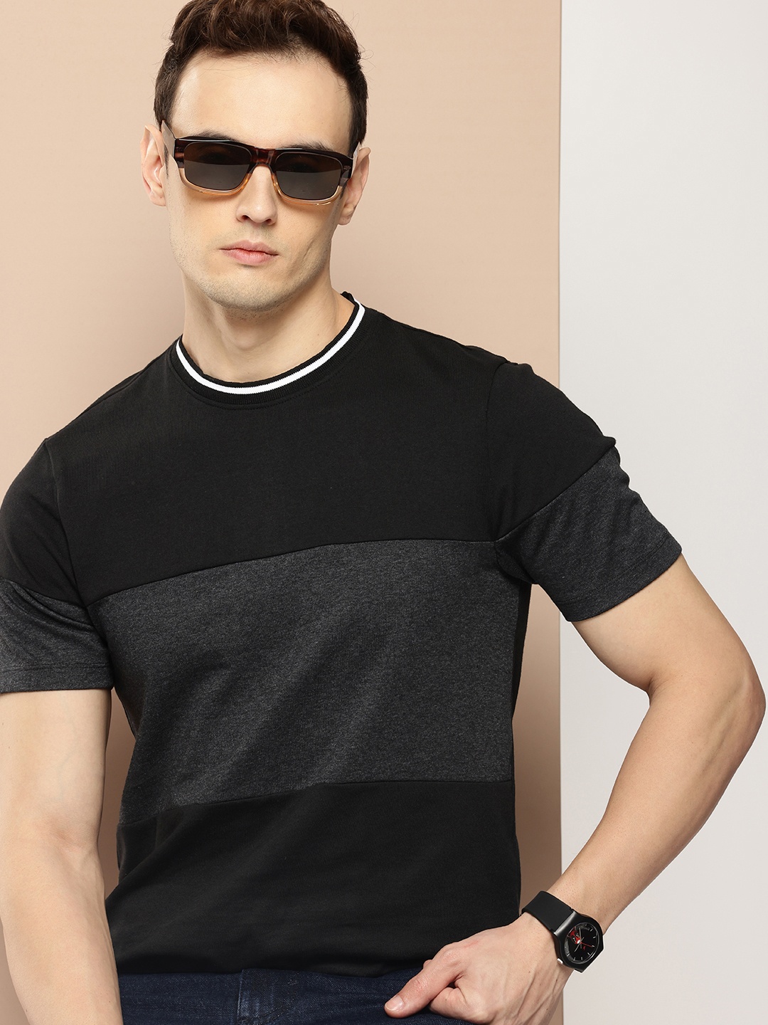 

encore by INVICTUS Colourblocked T-shirt, Black