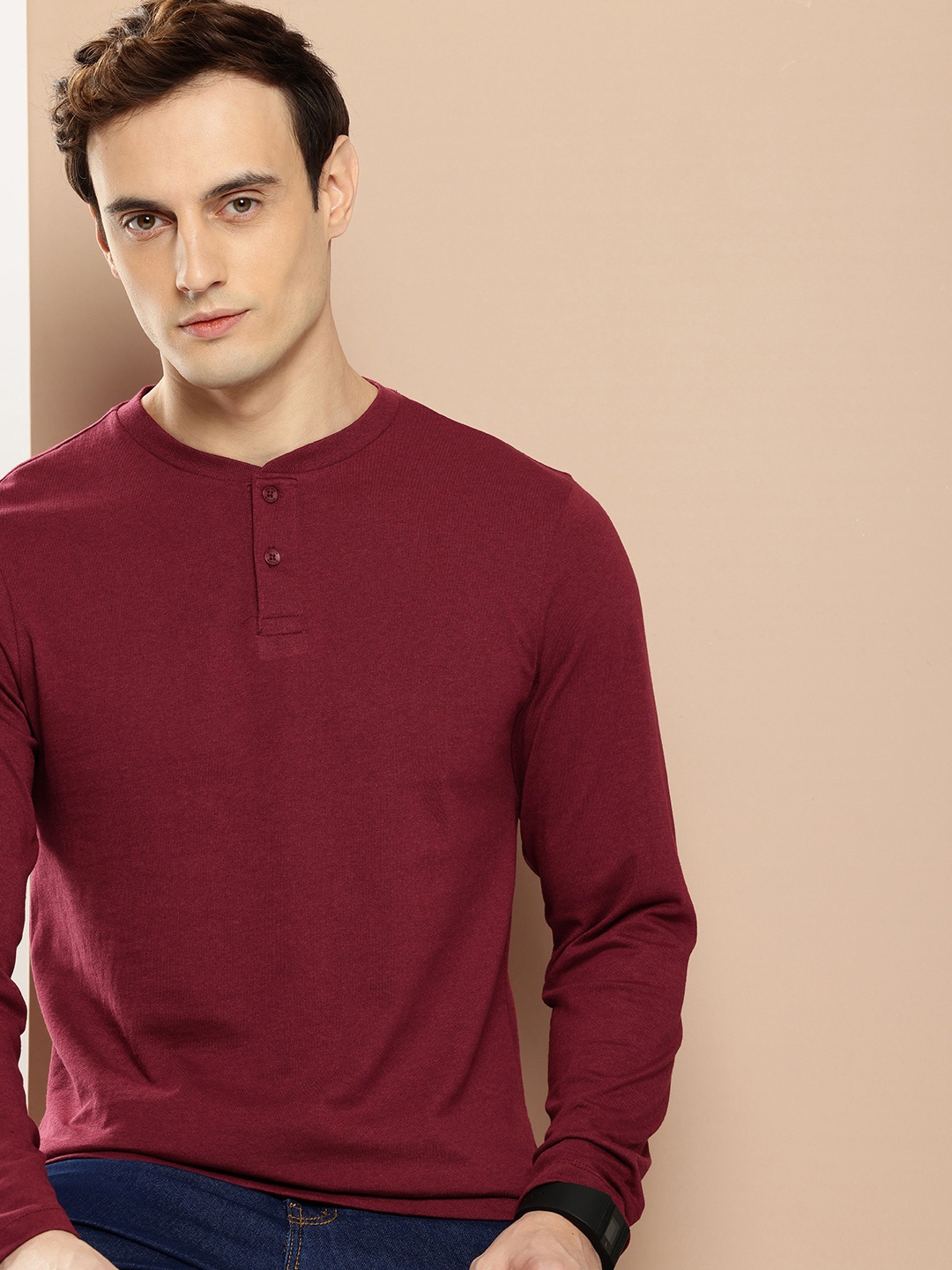 

encore by INVICTUS Henley Neck T-shirt, Maroon
