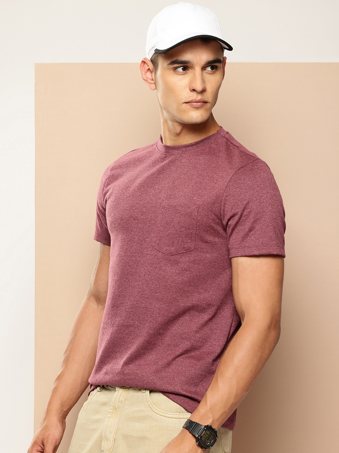 

encore by INVICTUS Solid Regular Fit T-shirt, Burgundy