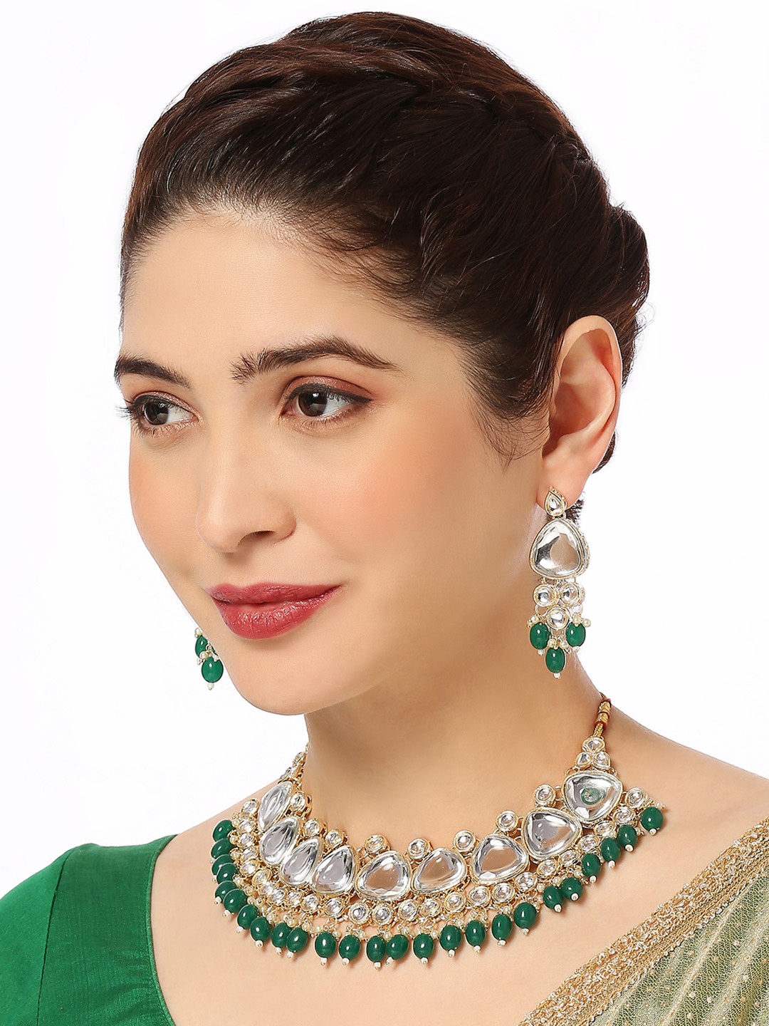 

Anouk Kundan Studded & Beaded Necklace & Earrings, Gold