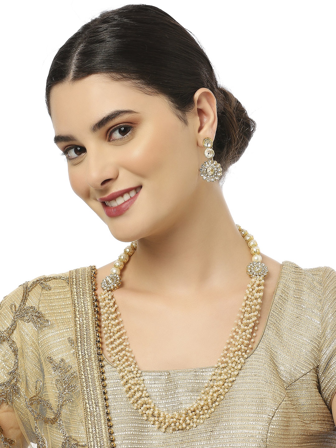 

Anouk Kundan Studded & Beaded Necklace & Earrings, Gold
