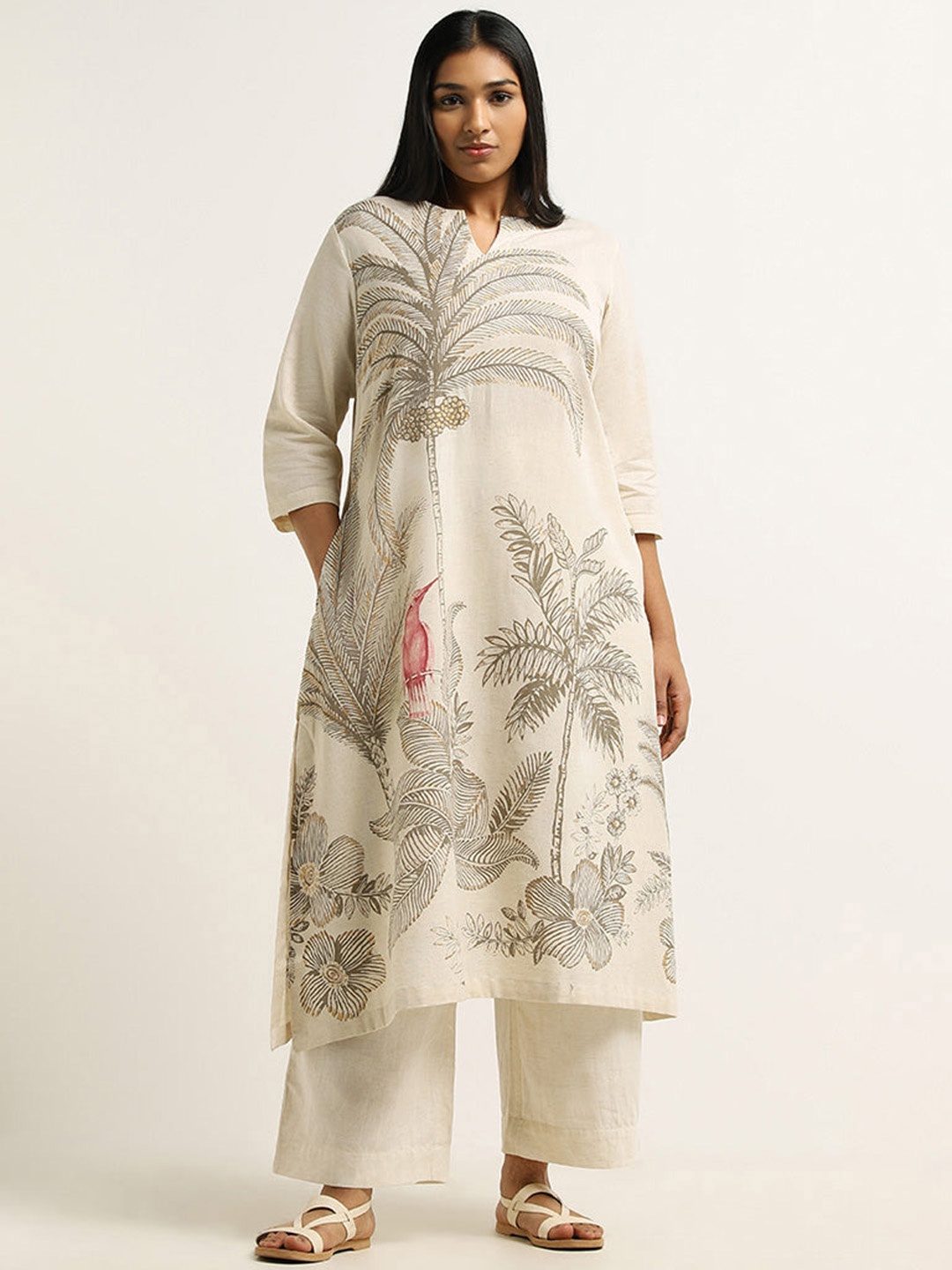 

Anni Designer Floral Printed Regular Straight Kurta with Palazzos, Cream