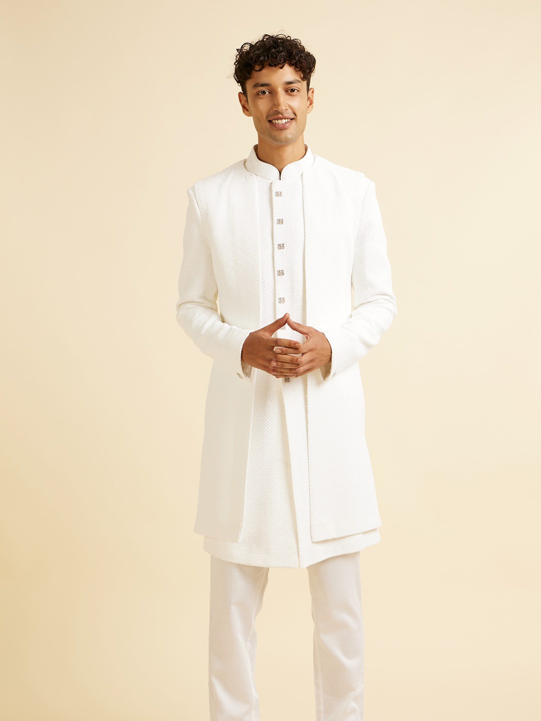 

Manyavar Men Self Design Sherwani Set, White