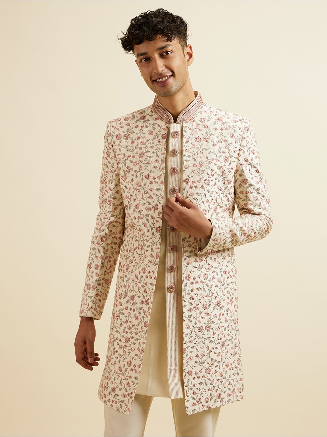 

Manyavar Embroidered Sherwani Set, Cream