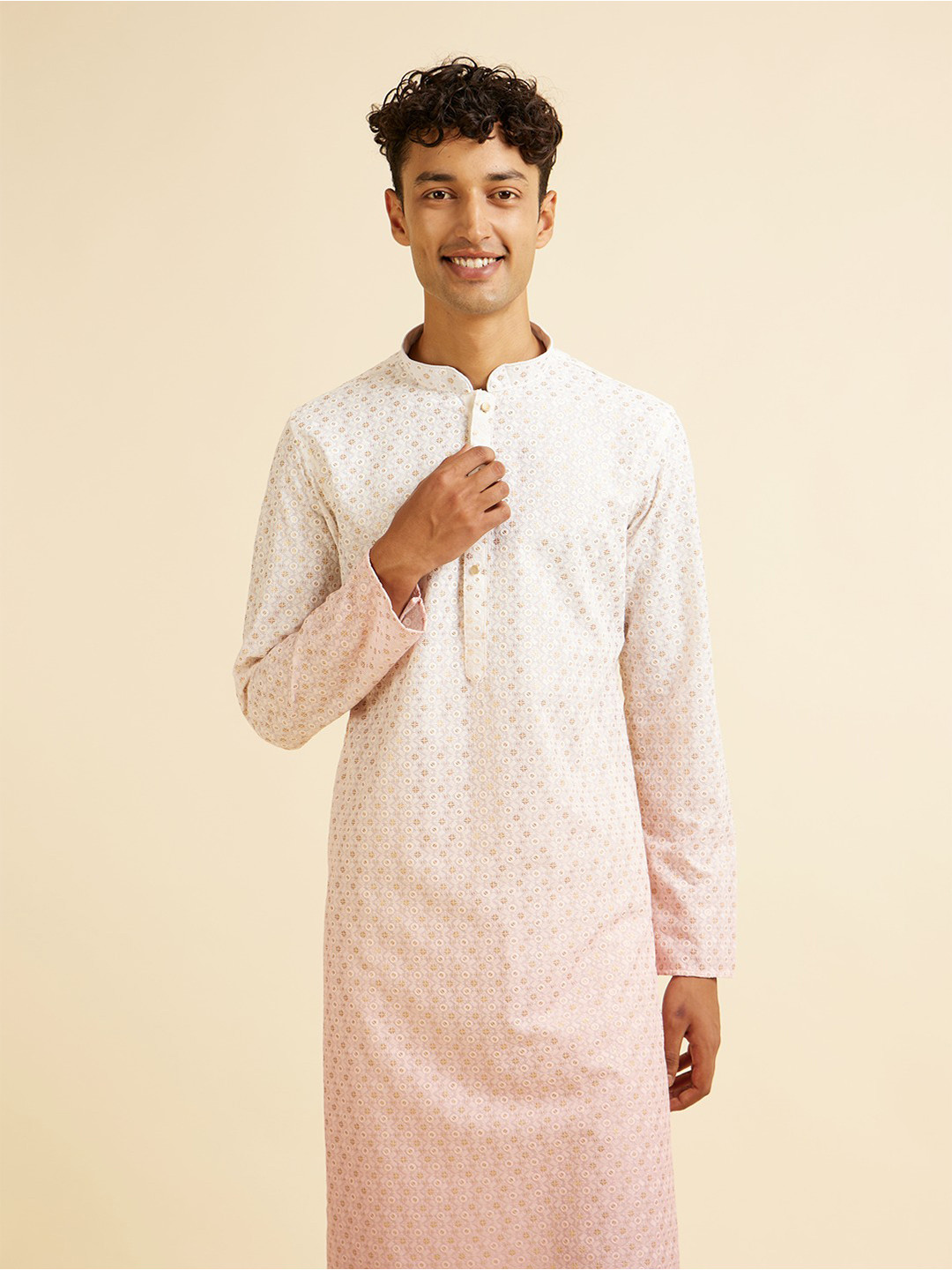 

Manyavar Floral Embroidered Straight Sequinned Kurta with Pyjamas, Pink