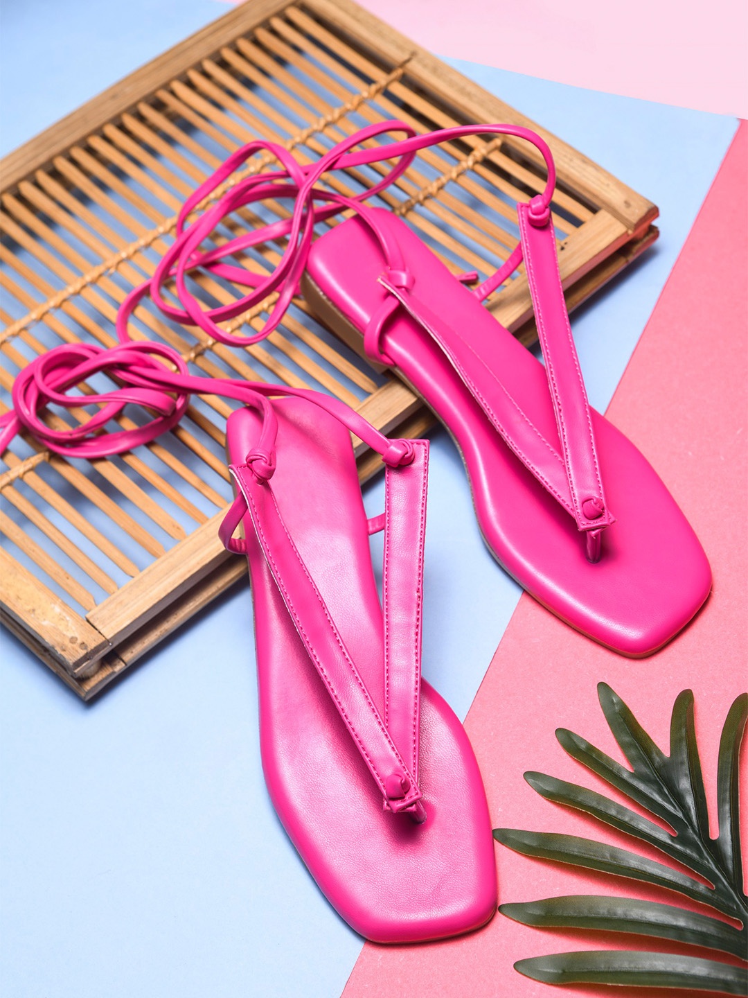 

Try Me Women Printed Ethnic Open Toe Flats with Bows, Pink