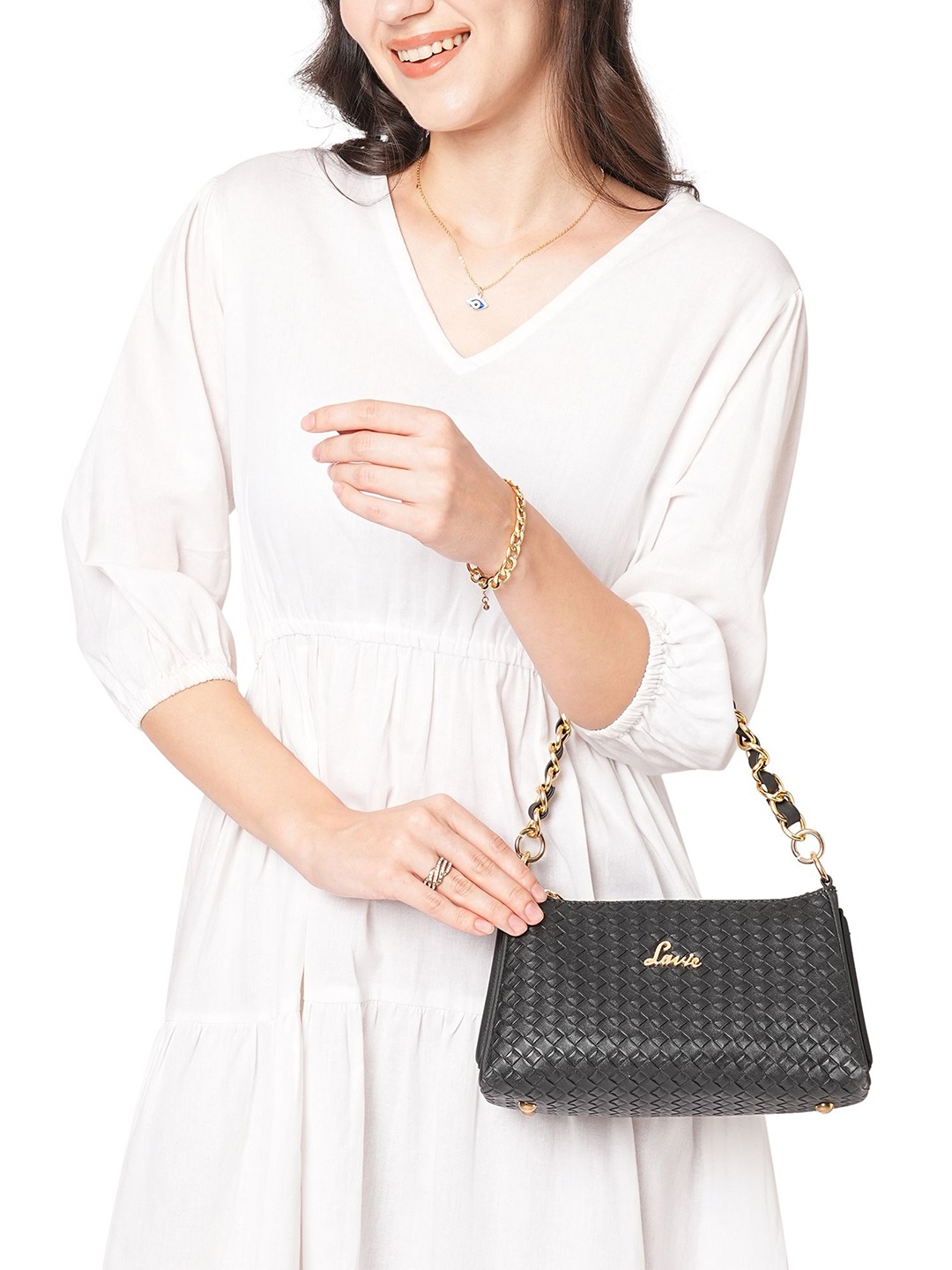 

Lavie Cheryl Handheld Bag with Chain Design Handle, Black