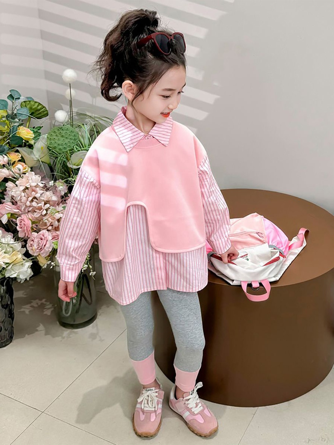 

StyleCast x Revolte Girls Striped Pure Cotton Top with Leggings, Pink