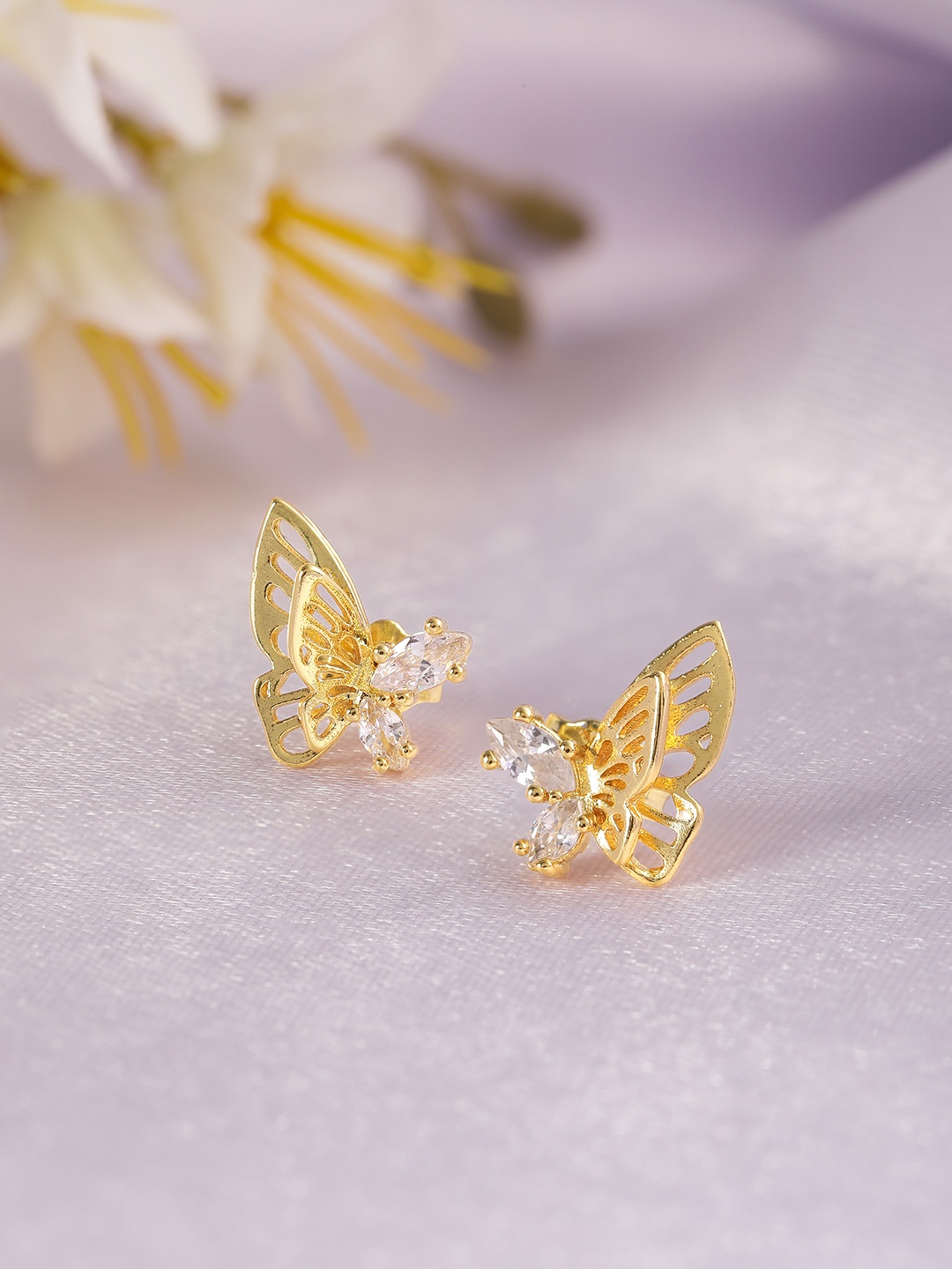 

Avyana Gold Plated CZ Butterfly Stud Earrings