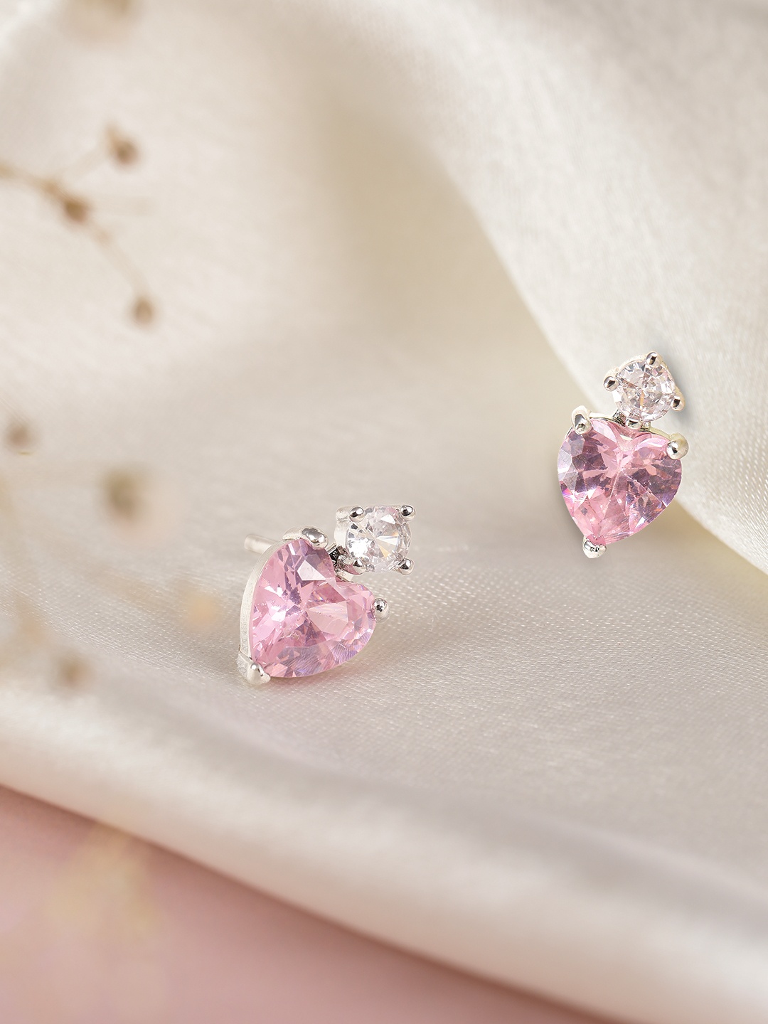 

Avyana Silver Plated Pink Heart CZ Stud Earrings