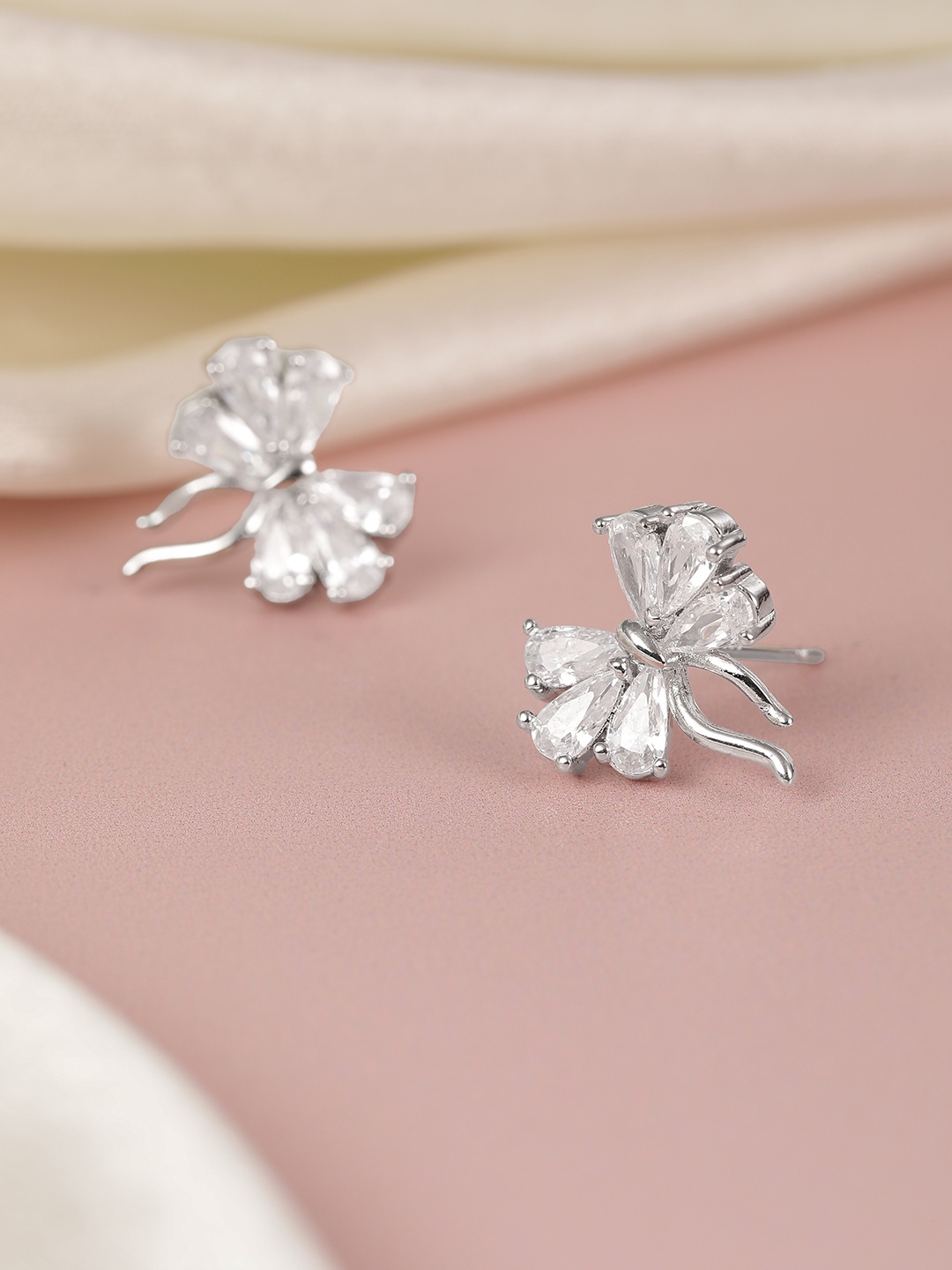 

Avyana Silver Plated CZ Bow Knot Stud Earrings, White