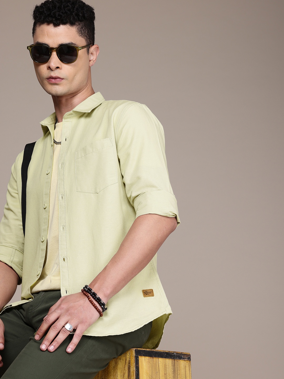 

Roadster Men Premium Linen Cotton Casual Shirt, Green