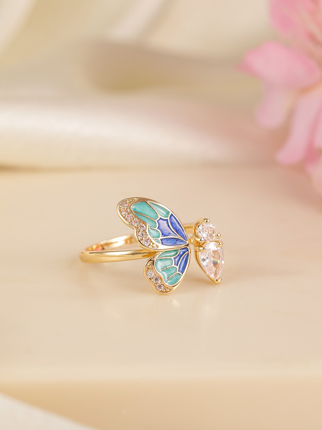 

Avyana Gold Plated Blue Butterfly CZ Ring