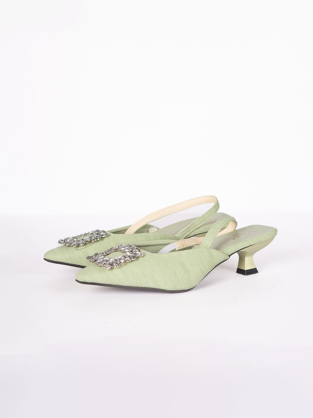 

MyMy footwear Women Embellished Party Kitten Pumps, Green
