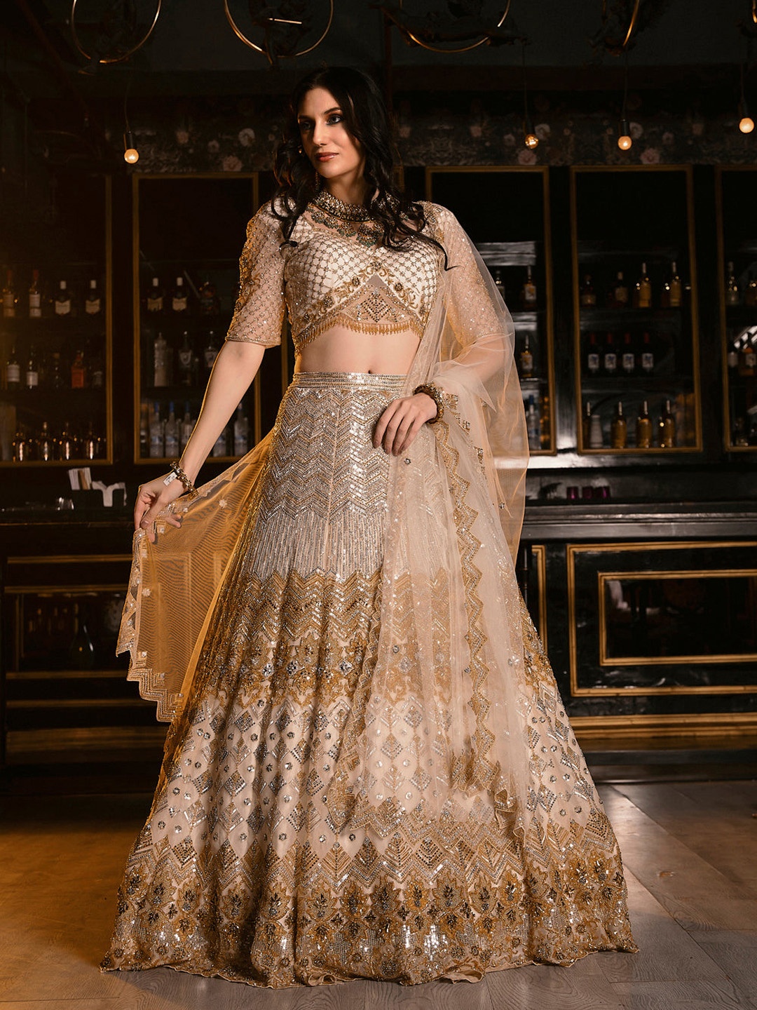 

KIASA By Ronak & Shruti ALICE Embellished Ready to Wear Lehenga Blouse With Dupatta, Gold