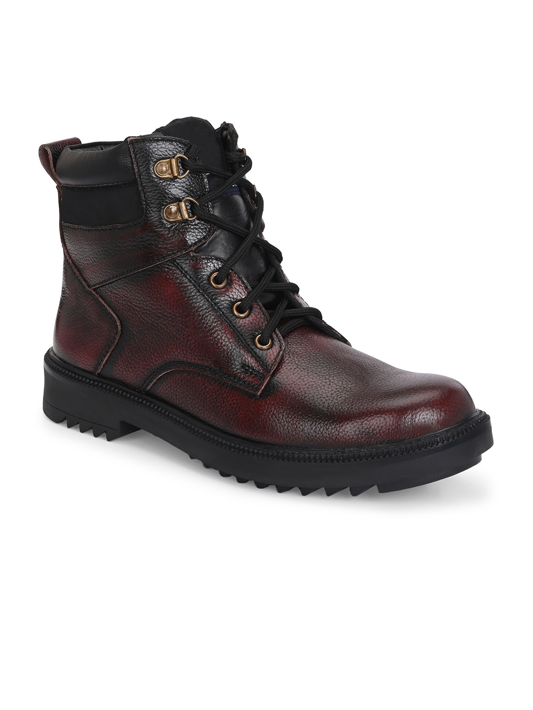 

SHOE DAY Men Textured Leather High-Top Boots, Brown