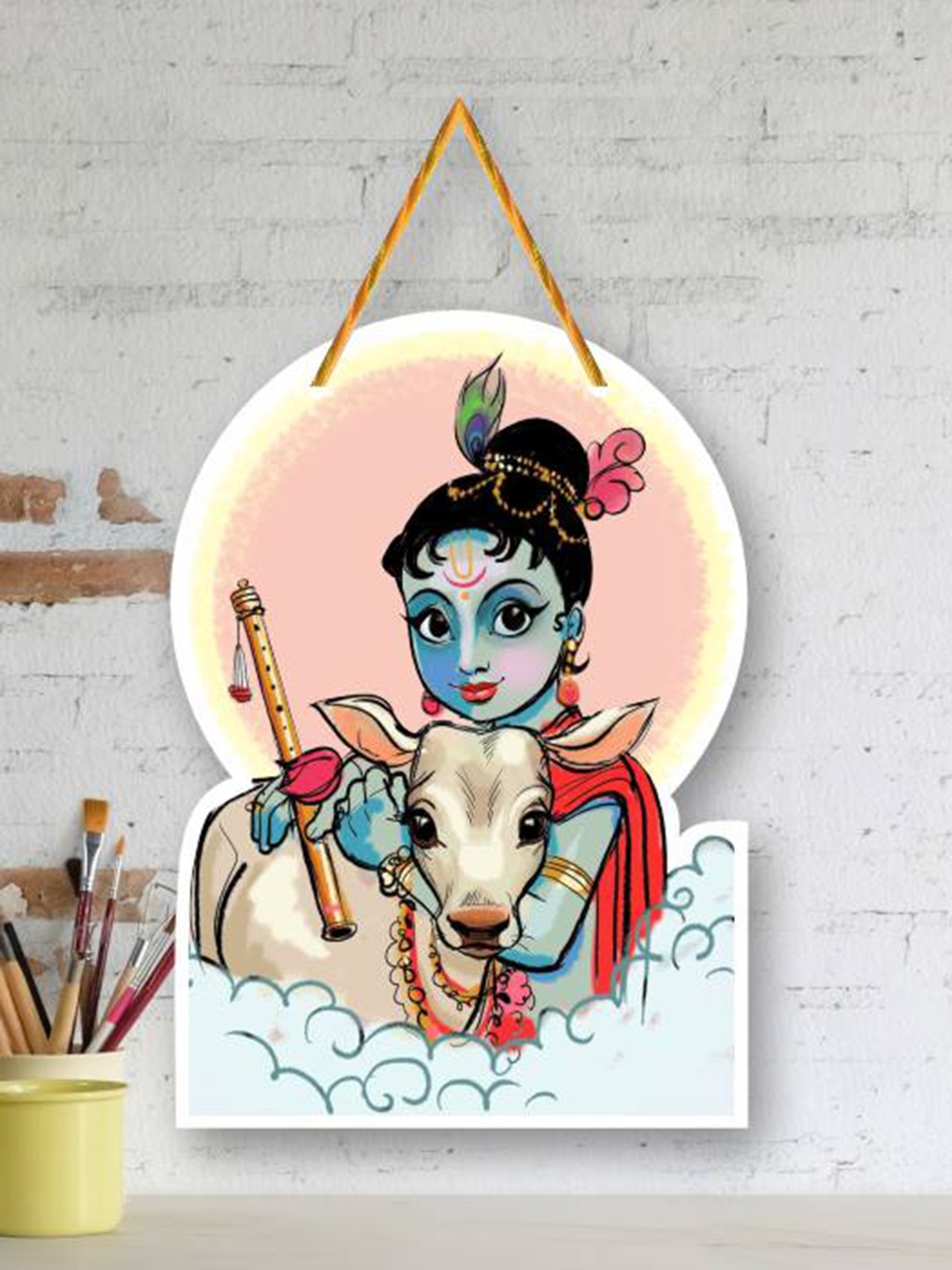 

Nupur Studios Peach Color & Blue Printed Wooden Wall Hanging