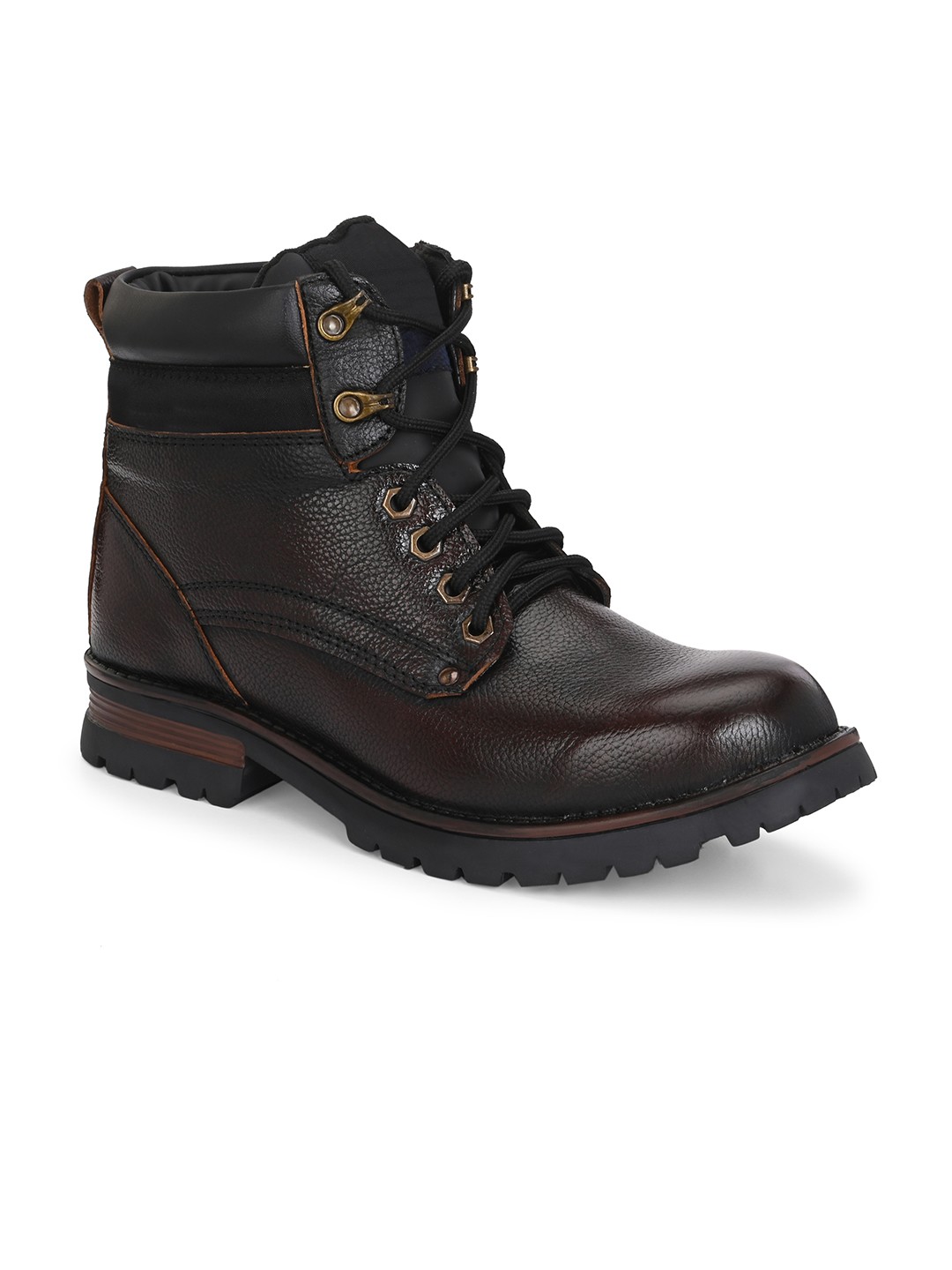 

SHOE DAY Men Leather Textured Boots, Brown