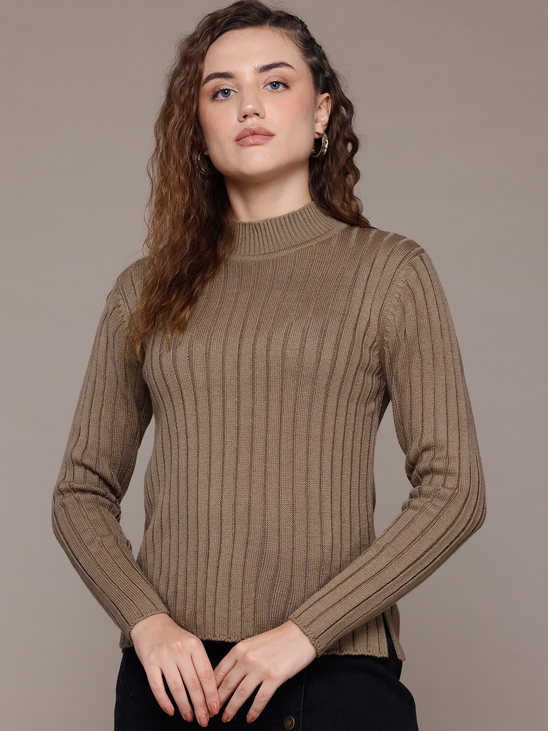 

Roadster Ribbed Mock Collar Pullover, Beige